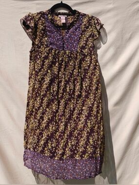 Fire Los Angeles Floral Babydoll Dress Flutter Sleeve Boho Purple Size L